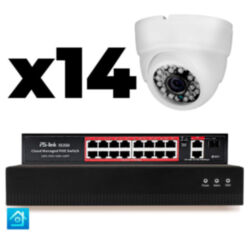 Комплект видеонаблюдения IP 2Мп  KIT-A214IP-PL 14 камер, программный датчик движения, удаленный доступ, ночное видение, умный коммутатор