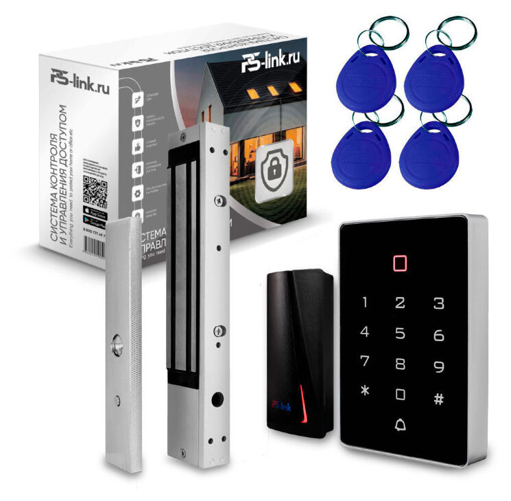 Система СКУД KIT-T12EM-P-280LED электромагнитный замок 280 кг НО типа, панель сенсорная, 2000 карт, контроль выхода